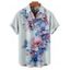 Chemise de mariage à imprimé aquarelle pour homme, manches courtes, boutonnée et retroussable, style décontracté - Bleu clair 5XL
