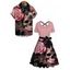 Gothic Couple Outfit Skulls Spider Web Rose Leaf Pattern Belt Crossover Short Sleeve A Line Dress and Button Up Shirt Holiday Matching Outfit - Rose clair S | US 4