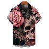 Gothic Couple Outfit Skulls Spider Web Rose Leaf Pattern Belt Crossover Short Sleeve A Line Dress and Button Up Shirt Holiday Matching Outfit - Rose clair S | US 4