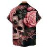 Gothic Couple Outfit Skulls Spider Web Rose Leaf Pattern Belt Crossover Short Sleeve A Line Dress and Button Up Shirt Holiday Matching Outfit - Rose clair S | US 4