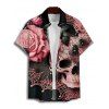 Gothic Couple Outfit Skulls Spider Web Rose Leaf Pattern Belt Crossover Short Sleeve A Line Dress and Button Up Shirt Holiday Matching Outfit - Rose clair S | US 4