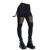 Women Gothic Outfit Rose Leaf Butterfly Blood Pattern Lace Ruched Long Tank Top and Hollow Out Grommet Chain Embellishment Pants Holiday Matching Outfit - Noir S | US 4