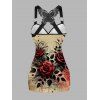 Women Gothic Outfit Rose Leaf Butterfly Blood Pattern Lace Ruched Long Tank Top and Hollow Out Grommet Chain Embellishment Pants Holiday Matching Outfit - Noir S | US 4