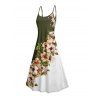 Vacation Couple Outfit Flower Leaf Pattern Contrast Color Spaghetti Strap A Line Long Tank Dress and Button Up Shirt Casual Matching Outfit - Vert profond S | US 4