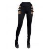 Women Gothic Outfit Rose Skulls Spider Web Leaf Pattern Butterfly Lace Ruched Long Tank Top and Hollow Out Square Buckle Strap Skinny Pants Holiday Matching Outfit - Noir S | US 4