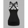Women Gothic Outfit Rose Skulls Spider Web Leaf Pattern Butterfly Lace Ruched Long Tank Top and Hollow Out Square Buckle Strap Skinny Pants Holiday Matching Outfit - Noir S | US 4