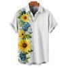 Chemise de vacances à motif floral tournesol pour homme, boutonnée, retroussée, manches courtes, décontractée - Blanc L