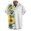Chemise de vacances à motif floral tournesol pour homme, boutonnée, retroussée, manches courtes, décontractée - Blanc L