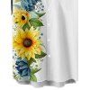 Chemise de vacances à motif floral tournesol pour homme, boutonnée, retroussée, manches courtes, décontractée - Blanc L