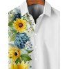 Chemise de vacances à motif floral tournesol pour homme, boutonnée, retroussée, manches courtes, décontractée - Blanc L