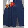 Robe de vacances fendue à motif floral et branches d'arbres, col en V, manches mi-évasées, coupe trapèze, mi-longue, décontractée - Bleu profond XXL | US 14