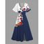 Robe de vacances fendue à motif floral et branches d'arbres, col en V, manches mi-évasées, coupe trapèze, mi-longue, décontractée - Bleu profond XXL | US 14