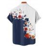Chemise de vacances à manches courtes et boutons pour homme, motif floral et branches d'arbres, couleur unie, décontractée - Bleu profond 4XL