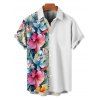 Chemise de vacances à motif de feuilles de fleurs tropicales pour homme, chemise décontractée à manches courtes et boutonnée et retroussable - multicolor L