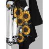 Robe gothique à lacets et imprimé tête de mort de tournesol, couleur contrastée, à volants, épaules dénudées, manches longues évasées, ourlet asymétrique, robe de vacances - Noir XXL | US 14