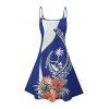 Robe de vacances à imprimé fleur, feuille, animal, cocotier, bretelles spaghetti, col en V, coupe trapèze, mini-robe de plage - Bleu XXXXXL | US 20