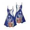 Robe de vacances à imprimé fleur, feuille, animal, cocotier, bretelles spaghetti, col en V, coupe trapèze, mini-robe de plage - Bleu XXXXXL | US 20