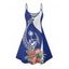Robe de vacances à imprimé fleur, feuille, animal, cocotier, bretelles spaghetti, col en V, coupe trapèze, mini-robe de plage - Bleu XXXXXL | US 20