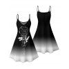Robe de vacances à imprimé horloge ombré, bretelles spaghetti, col en V, coupe trapèze, mini-robe débardeur décontractée - Noir XXXXXL | US 20
