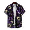 Chemise gothique à manches courtes et boutons pour homme, motif tête de mort, fantôme, soleil, lune et étoiles, idéale pour les fêtes - Noir 5XL