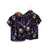 Chemise gothique à manches courtes et boutons pour homme, motif tête de mort, fantôme, soleil, lune et étoiles, idéale pour les fêtes - Noir 5XL