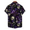 Chemise gothique à manches courtes et boutons pour homme, motif tête de mort, fantôme, soleil, lune et étoiles, idéale pour les fêtes - Noir 5XL