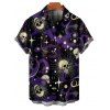 Chemise gothique à manches courtes et boutons pour homme, motif tête de mort, fantôme, soleil, lune et étoiles, idéale pour les fêtes - Noir 5XL