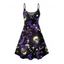 Robe gothique à motif tête de mort, fantôme, soleil, lune, étoiles, bretelles spaghetti, col en V, coupe trapèze, mini, pour les vacances - Noir XXXXXL | US 20