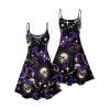 Robe gothique à motif tête de mort, fantôme, soleil, lune, étoiles, bretelles spaghetti, col en V, coupe trapèze, mini, pour les vacances - Noir XXXXXL | US 20