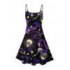 Robe gothique à motif tête de mort, fantôme, soleil, lune, étoiles, bretelles spaghetti, col en V, coupe trapèze, mini, pour les vacances - Noir XXXXXL | US 20