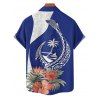 Chemise de vacances à manches courtes et boutons pour homme, imprimé fleur, feuille, animal, cocotier, plage - Bleu 5XL