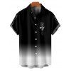 Chemise de vacances à imprimé horloge ombré pour homme, chemise décontractée à manches courtes et boutonnée et retroussable - Noir 5XL
