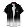 Chemise de vacances à imprimé horloge ombré pour homme, chemise décontractée à manches courtes et boutonnée et retroussable - Noir 5XL