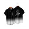 Chemise de vacances à imprimé horloge ombré pour homme, chemise décontractée à manches courtes et boutonnée et retroussable - Noir 5XL