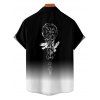 Chemise de vacances à imprimé horloge ombré pour homme, chemise décontractée à manches courtes et boutonnée et retroussable - Noir 5XL