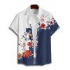 Vacation Couple Outfit Floral Tree Branches Pattern Colorblock Slit Half Flare Sleeve Dress and Button Up Shirt Casual Matching Outfit - Bleu de Minuit S | US 4