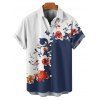 Vacation Couple Outfit Floral Tree Branches Pattern Colorblock Slit Half Flare Sleeve Dress and Button Up Shirt Casual Matching Outfit - Bleu de Minuit S | US 4