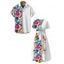 Vacation Couple Outfit Tropical Flower Leaf Pattern A Line Midi Belt Dress and Button Up Shirt Casual Matching Outfit - multicolor S | US 4