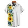 Vacation Couple Outfit Sunflower Floral Leaf Pattern A Line Midi Belt Dress and Button Up Shirt Casual Matching Outfit - Blanc S | US 4
