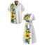 Vacation Couple Outfit Sunflower Floral Leaf Pattern A Line Midi Belt Dress and Button Up Shirt Casual Matching Outfit - Blanc S | US 4