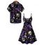 Gothic Couple Outfit Skulls Ghost Sun Moon Star Pattern Spaghetti Strap Tank Dress and Button Up Shirt Holiday Matching Outfit - Noir S | US 4
