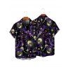 Gothic Couple Outfit Skulls Ghost Sun Moon Star Pattern Spaghetti Strap Tank Dress and Button Up Shirt Holiday Matching Outfit - Noir S | US 4
