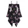 Robe gothique à lacets, motif tête de mort, chauve-souris, toile d'araignée, volants, épaules dénudées, manches longues évasées, ourlet asymétrique, robe de vacances - Noir XXL | US 14