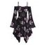 Robe gothique à lacets, motif tête de mort, chauve-souris, toile d'araignée, volants, épaules dénudées, manches longues évasées, ourlet asymétrique, robe de vacances - Noir XXL | US 14