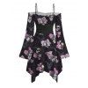 Robe gothique à lacets, motif tête de mort, chauve-souris, toile d'araignée, volants, épaules dénudées, manches longues évasées, ourlet asymétrique, robe de vacances - Noir XXL | US 14