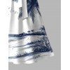 Robe de plage mi-longue à col en V et manches courtes, motif paysage de cocotiers, ceinture, ligne A - Blanc XXL | US 14