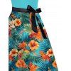 Robe de vacances à motif de feuilles de fleurs tropicales, ceinture, croisée, manches courtes, ligne A, robe de plage mi-longue - Vert clair XXL | US 14