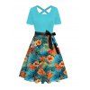 Robe de vacances à motif de feuilles de fleurs tropicales, ceinture, croisée, manches courtes, ligne A, robe de plage mi-longue - Vert clair XXL | US 14
