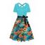Robe de vacances à motif de feuilles de fleurs tropicales, ceinture, croisée, manches courtes, ligne A, robe de plage mi-longue - Vert clair XXL | US 14