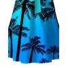 Robe de vacances à motif cocotier ombré avec ceinture, col en V, manches courtes, coupe trapèze, mi-longue, pour la plage - Bleu L | US 8-10